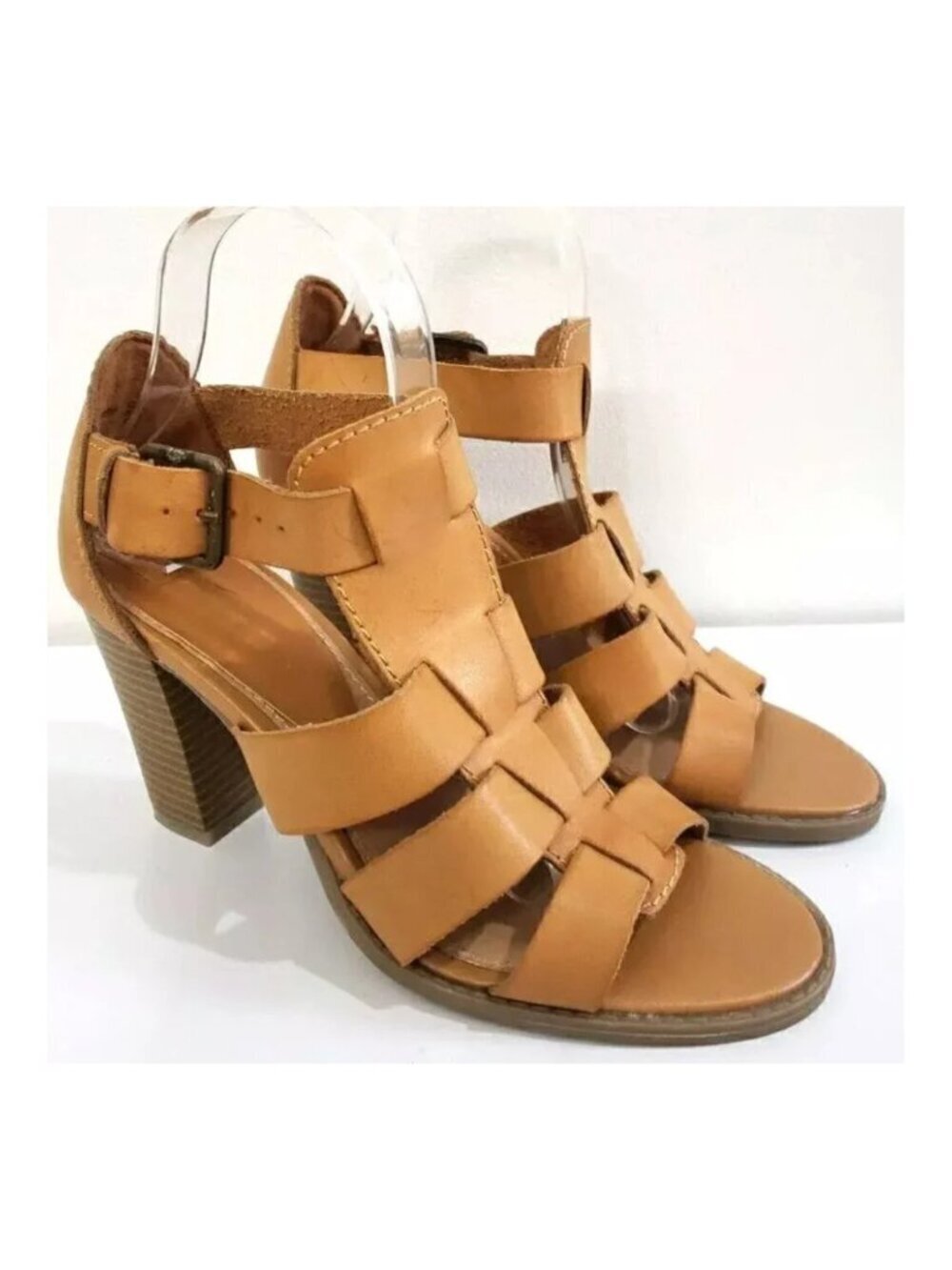 Bongo Tan Faux Leather Heeled Sandal Women's Sz 8